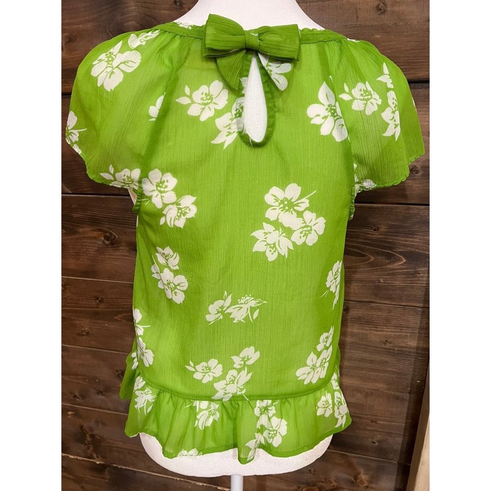 Women's Hollister Blouse Lime Green Floral - Picture 4 of 6